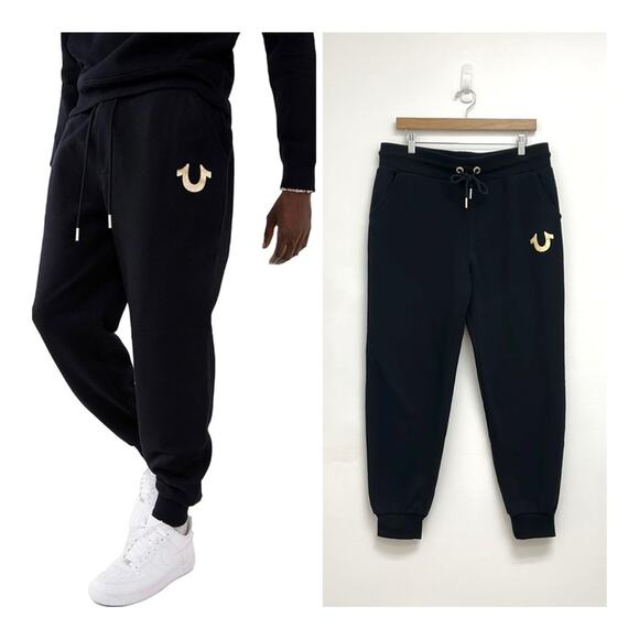 True Religion Men's Metallic Horseshoe Lounge Drawstring Jogger Black - Medium - Picture 1 of 14